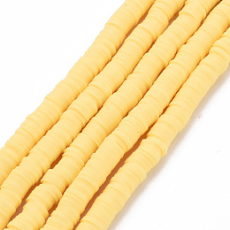 Honeyhandy Handmade Polymer Clay Bead Strands, Heishi Beads, Disc/Flat Round, Yellow, 6x0.5~1mm, Hole: 2mm, about 320~447pcs/strand, 15.74 inch~16.92 inch