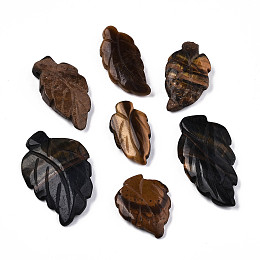 Honeyhandy Natural Tiger Eye Gemstone Pendants, Leaf, Colorful, 20~36x13~23x5~7mm, Hole: 1mm