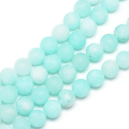 Honeyhandy Natural White Jade Bead Strands, Dyed, Frosted, Round, Pale Turquoise, 8~9mm, Hole: 1mm, about 46~48pcs/strand, 14.9 inch