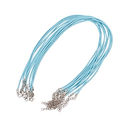 Honeyhandy Waxed Cord Necklace Making, with Zinc Alloy Lobster Clasps, Platinum, Light Sky Blue, 17.8 inch~18 inch(45.5~46cm), 2mm