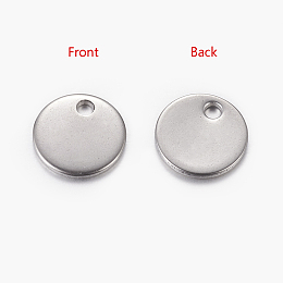 Honeyhandy Original Color Stamping Blank Tag Charms 304 Stainless Steel Flat Round Pendants, 8x0.6mm, Hole: 0.8mm