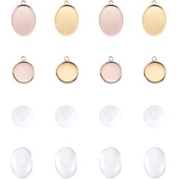 Unicraftale DIY Pendant Making, with Vacuum Plating 304 Stainless Steel Pendant Cabochon Settings and Transparent Glass Cabochons, Oval and Flat Round, Mixed Color, 68pcs/box