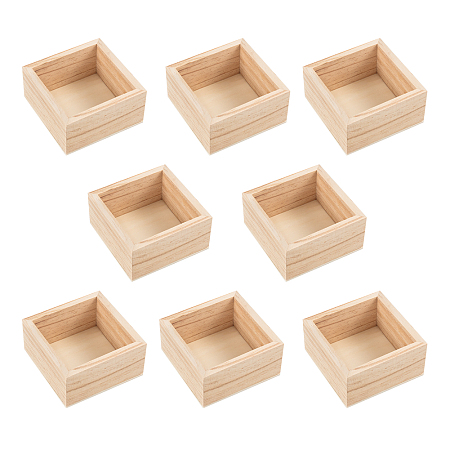 Wooden Storage Boxes, Jewelry Box, Square, BurlyWood, Side Length: 9.55x9.55x4.8cm; Diagonal Length: 13.4cm; Inner Diameter: 8x8cm