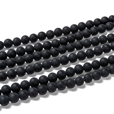 Arricraft Natural Black Agate Bead Strands, Frosted, Round, 6mm, Hole: 1mm, about 65pcs/strand, 15.7 inches
