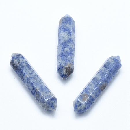 Arricraft Natural Blue Spot Jasper No Hole Beads, Double Terminated Pointed, Faceted, Bullet, 51~55x10.5~11x9.5~10mm