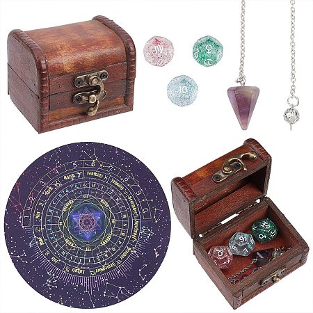 CREATCABIN Tarot Astrology Dice Pendulum Board Set Tarot Astrological Dice Chakra Amethyst Pendants Dowsing Pendulum Kit Witchcraft Wiccan Altar Supplies Spiritual Power for Divination Meditation