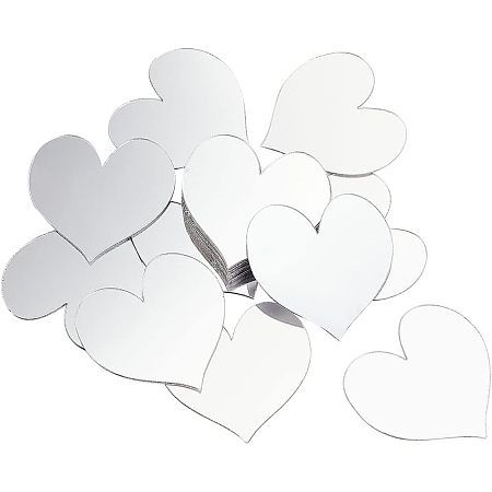 PandaHall Elite 50pcs 2 Inch Mini Mirror Tiles, Acrylic Heart Mirror Adhesive Small Square Mirror Mosaic Tiles Craft Mirror Tiles for DIY Crafts Home Wall Table Kitchen Bathroom Decoration