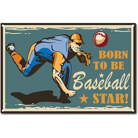 CREATCABIN Born to Be Baseball Star Vintage Metal Tin Sign Retro Iron Poster Painting for Home Bar Pub Cafe Garage, 12 x 8 Inch