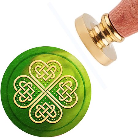 CRASPIRE Wax Seal Stamp Knot Four-Leaf Clover Vintage Sealing Wax Stamps Four-Leaf Clover 30mm Removable Brass Head Sealing Stamp with Wooden Handle for Wedding Invitations St. Patrick's Day