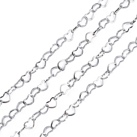 Honeyhandy 304 Stainless Steel Cross Chains, Decorative Heart Chains, Soldered, Stainless Steel Color, 4x0.5mm