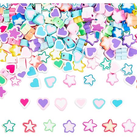 NBEADS 240 Pcs Polymer Clay Beads, Heart Star Shape Handmade Polymer Clay Spacer Beads Soft Pot Colours Beads Crafts Accessories for DIY Jewelry Making, Hole: 2mm(0.08 inch)