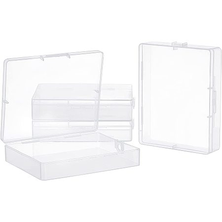 SUPERFINDINGS 4 Pack Clear Plastic Beads Storage Containers Boxes with Lids Small Rectangle Plastic Organizer Storage Cases for Beads, Jewelry, Office Supplies, Craft Supplies, 5x4x1in