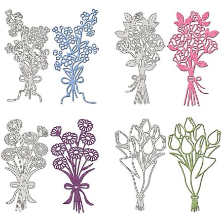GLOBLELAND 4pcs Metal Flower Bouquet Cutting Dies Stencils for DIY Scrapbooking Album Decorative Wedding Invitation Card Making