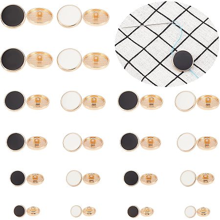 AHANDMAKER 40 Pcs Metal Flat Buttons, 10 Styles Golden Edge Coat Button Sewing Shank Craft Button Vintage Decorative Buttons for Women Suit Blazer Coat Uniform Jacket Blouse Sweater, Black&White