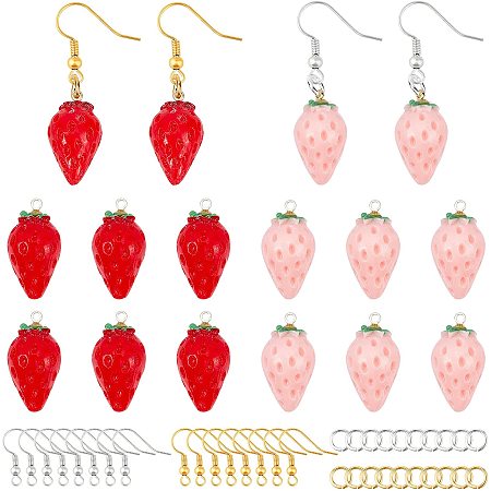 NBEADS 20 Pcs Strawberry Pendant Charms, Fruit Earring Making Kits, Includes 20 Pcs Resin Strawberry Beads, 40 Pcs Earring Hooks and 40 Pcs Jump Rings for Earring Making
