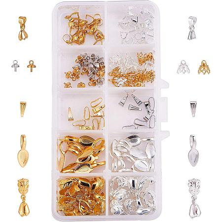 PH PandaHall 120pcs 6 Style Pendant Bails Glue on Bails DIY Clip Pinch Bails Necklace Pendant Connector Findings for Pearls Gemstone Jade and Crystal Pendants