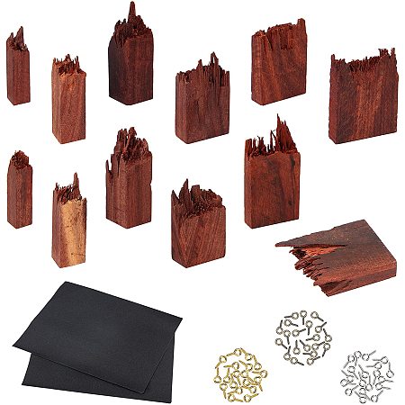 Arricraft 12 Pieces Broken Wooden Pieces Sandalwood Broken Wooden with Eye Pin Peg Bails for Epoxy Resin Crafts Pendant Necklace Landscape DIY Jewelry Making