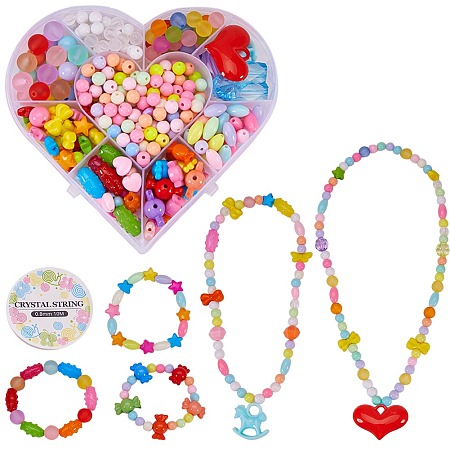 SUNNYCLUE DIY Beads Set Bracelet Necklace Jewelry Making Crafts Kits for Girls Kids Adults Children Craft Set with 1 Roll String - 340+ Beads of Different Types and Shapes