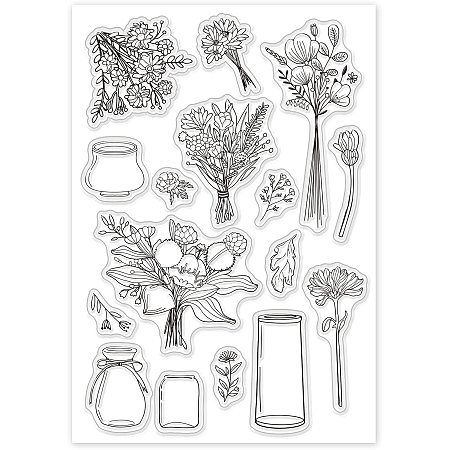 GLOBLELAND Bouquet Flowers Vase Clear Stamps Transparent Silicone Stamp for Card Making Decoration and DIY Scrapbooking