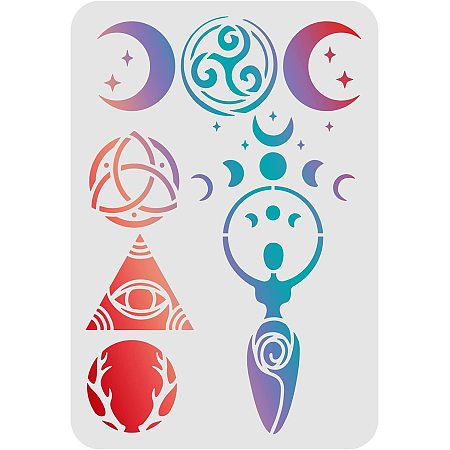 FINGERINSPIRE Wiccan/Witch Symbols Stencils 11.6x8.3 inch Viking Celtic Knot Stencils Spiral Goddess, Horned God Templates Moon and Star Stencils for Painting on Wood, Floor, Wall, Fabric