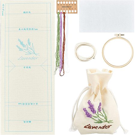 WADORN DIY Drawstring Canvas Bag Kit, Embroidery Drawstring Tote Pouch Making Materials Flower Pattern DIY Gift Bags Jewelry Pouches Sachets with Instruction Wedding Party Storage Pouch, 3.9x5.1 Inch