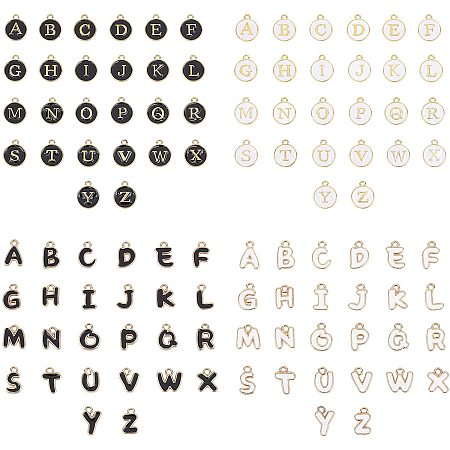 Pandahall Elite 104pcs Letter Charms, 4 Styles Double Sided Initial Pendant A-Z Alphabet Charm Enamel Pendants Charms for DIY Bracelet Necklace Earring Making