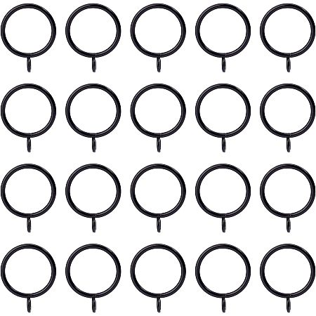 BENECREAT 20Pcs Iron Curtain Rings with Eyelet for Curtain Panels, 1.5 Inch Drapery Rings Apply for Curtain Rod, Electrophoresis Black