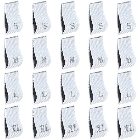 NBEADS 100 Pcs Woven Clothing Size Labels, S/M/L/XL Polyester Sewing Labels Crafting Embroidered Label Size Labels Tags for Sew on Clothes Shirts Dresses Accessories, White