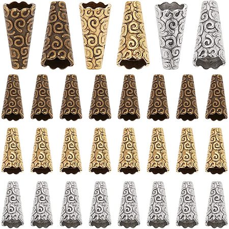 PandaHall 90pcs Bead Cone Caps, Metal Beads End Caps Apetalous Spacer Beads Caps Tibetan Style Bead Stopper Terminators Supplies for DIY Earring Bracelet Pendant Jewelry Making, Golden/Silber/Bronze