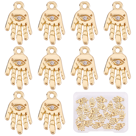 SUNNYCLUE 1 Box 22Pcs 18K Gold Plated Evil Eye Charms Bulk Rhinestone Hamsa Hand Charms Gold Plated Charms for Jewelry Making Evil Eye Palm Charm Earring Necklace Bracelet Supplies Adult Craft