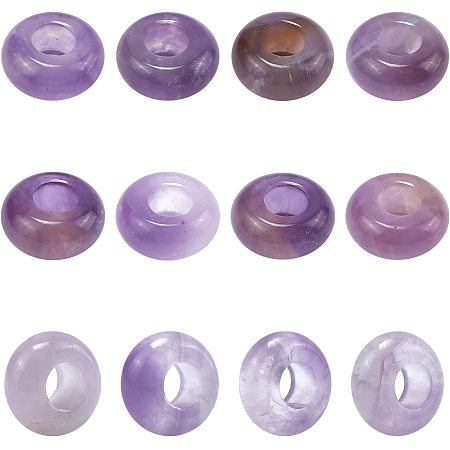 NBEADS 12 Pcs Natural Amethyst Beads 5mm Hole, 12mm European Large Hole Stone Beads Real Gemstone Loose Beads Purple Rondelle Rock Beads for Jewelry Making Bracelet Necklace Earring