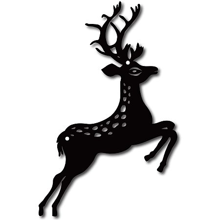 CREATCABIN Metal Wall Art Sika Deer Animal Black Ornaments Wall Decor Signs Hanging Sculpture for Home Bedroom Kitchen Garden Housewarming Gift Christmas Halloween Holiday Wall Decoration 7 x 11inch