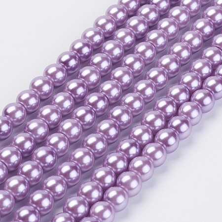 Arricraft Eco-Friendly Glass Pearl Bead Strands, Round, Dyed, Cotton Cord Threaded, Violet, 12mm, Hole: 1.2~1.5mm, about 34pcs/strand, 15.7 inch