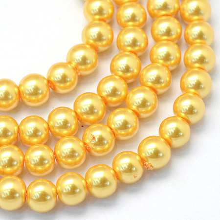 Baking Painted Pearlized Glass Pearl Round Bead Strands, Gold, 10~11mm, Hole: 1.5mm; about 85pcs/strand, 31.4 inches1.5mm