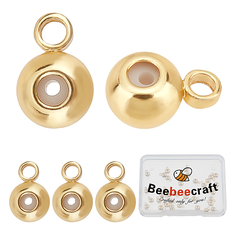 Beebeecraft 1 Box 30Pcs 6mm Hanger Links 18K Gold Plated Rondelle Bail Beads Hanger Connector Links for Bracelet Necklace Jewelry Making