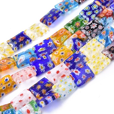 ARRICRAFT Rectangle Handmade Millefiori Glass Beads, Mixed Color, 14x10x4mm, Hole: 1mm, about 27pcs/strand, 14.9 inches