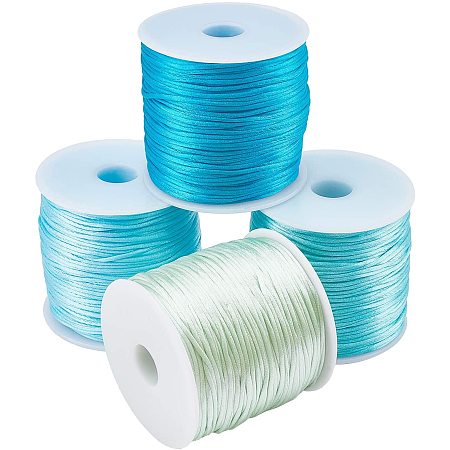PandaHall Elite Nylon Rattail Satin Silk Trim Cord 4 Colors 320 Yards 1mm Beading String Cord for Chinese Knotting, Kumihimo, Beading, Macramé, Craft Supplies,