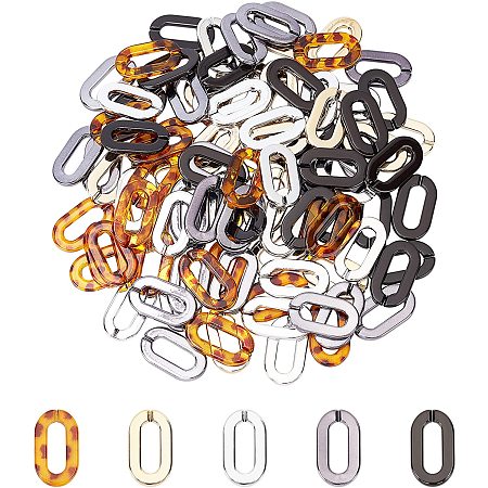 Pandahall Elite 5 Colors Arylic Linking Rings 100pcs C-Clips Hooks Chain Links Curb Chains Connectors Open Linking Rings for Chunky Necklace Earring Eyeglass Chain DIY Craft Purse Strap, 1.41