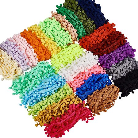 BENECREAT 100Yards 0.8Inch Pom Pom Trim 25 Mixed Colors all Fringe Ribbon Sewing Lace Trim for Clothing DIY Crafts Decoration