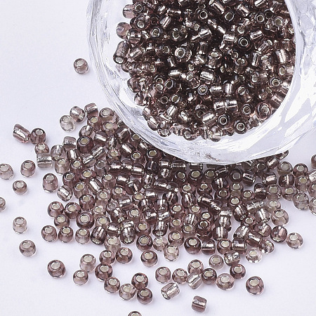 Honeyhandy 8/0 Glass Seed Beads, Silver Lined Round Hole, Round, Rosy Brown, 3mm, Hole: 1mm, about 10000 beads/pound