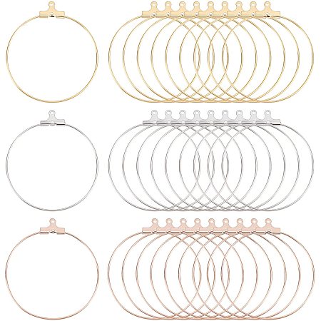 DICOSMETIC 30Pcs 3 Colors 40mm Stainless Steel Wine Glass Charm Ring Earrings Beading Hoop Round Beading Hoop Fingding for Earring Bracelet Jewelry Making,Hole:1mm