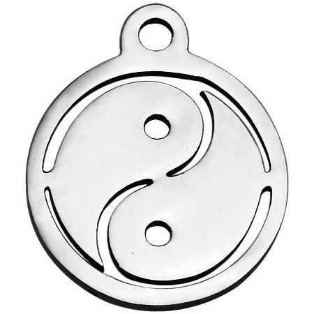 Pandahall Elite 20PCS Stainless Steel Charm Pendant Yin Yang Flat Round Pendant for Jewelry Making Crafting DIY