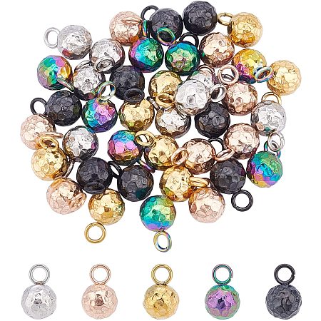 UNICRAFTALE 40pcs 5 Colors Round Stainless Steel Charms Textured Ball Pendants Metal Pendant for DIY Necklace Bracelet Jewelry Making 1.8mm Hole