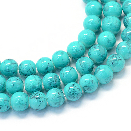 Honeyhandy Baking Painted Glass Round Bead Strands, Dark Turquoise, 8.5~9mm, Hole: 1.5mm, about 105pcs/strand, 31.8 inch
