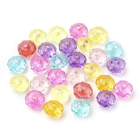 Honeyhandy Transparent Acrylic Beads, Faceted, Rondelle, Mixed Color, 8x5.5mm, Hole: 1.5mm, about 279pcs/50g