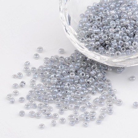 Honeyhandy 12/0 Ceylon Round Glass Seed Beads, Gray, Size: about 2mm in diameter, hole:1mm, about 3303pcs/50g