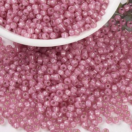 Honeyhandy MIYUKI Round Rocailles Beads, Japanese Seed Beads, 8/0, (RR556) Dyed Rose Silverlined Alabaster, 3mm, Hole: 1mm, about 422~455pcs/10g