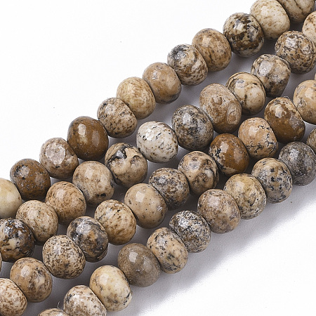 Arricraft Natural Picture Jasper Beads Strands, Rondelle, 6x3~4mm, Hole: 0.5mm, about 92~94pcs/strand, 15.74 inches(40cm)