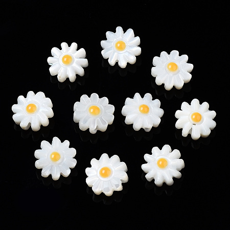 Honeyhandy Natural Freshwater Shell Beads, with Enamel, Flower, Gold, 8x4mm, Hole: 0.8mm