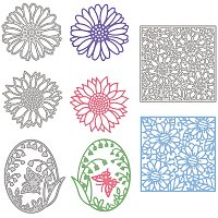 GLOBLELAND 4pcs Flower Oval Square Frame Cutting Dies Daisy Sunflower Lily of The Valley Die Cuts for DIY Scrapbooking Christmas Birthday Wedding Cards Making Album Envelope Decoration,Matte Platinum
